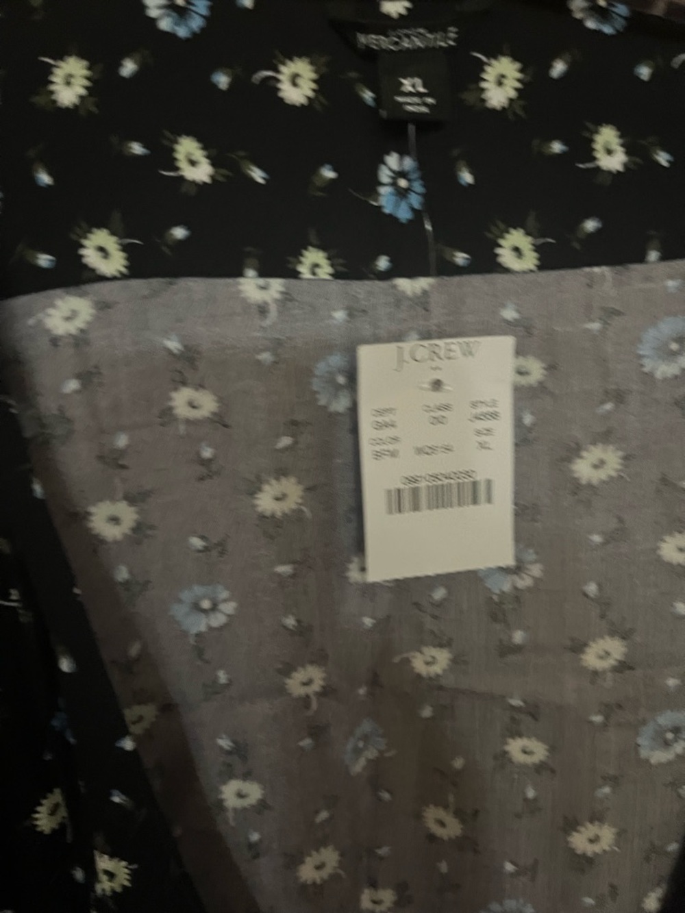 J. Crew Black Floral Button-Up Top with Light Blue and Cream Flowers